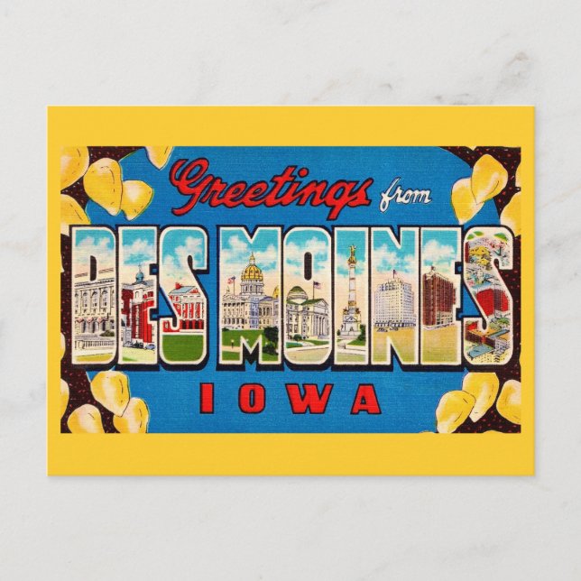Postal  Des Moines Iowa Retro Postcard (Anverso)