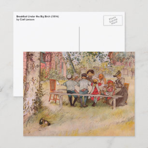 Postal Desayuno bajo el gran abedul de Carl Larsson