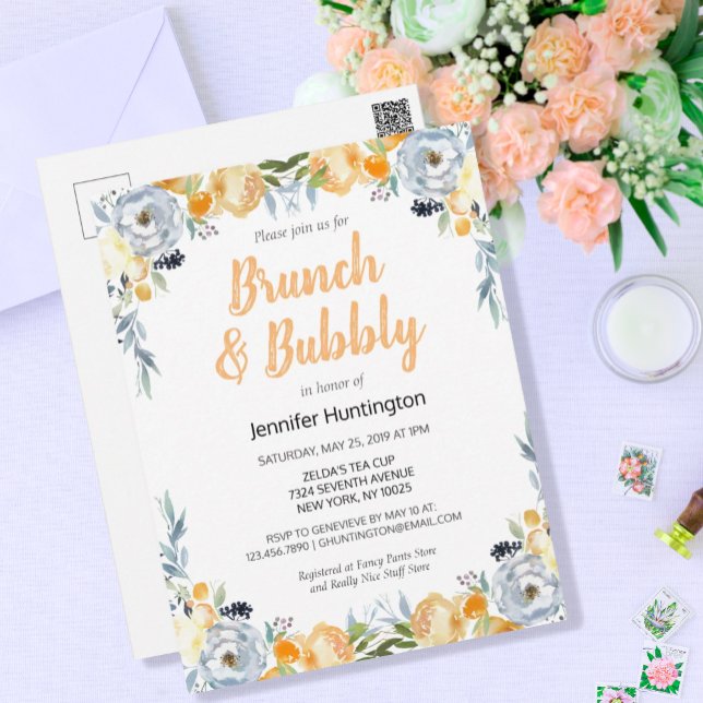 Postal Desayuno Brunch & Bubbly Floral Boho Nupcial (Subido por el creador)