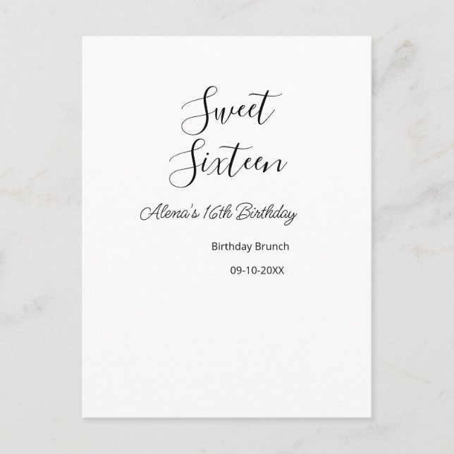 Postal Desayuno brunch por cumpleaños sweet sixteen 16 cu (Anverso)