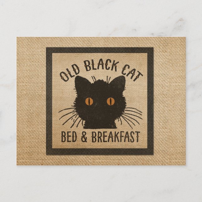 Postal Desayuno Burlap Old Black Cat Bed (Anverso)
