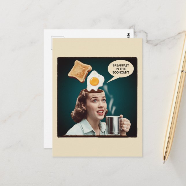 Postal Desayuno En Esta Economía Mujer Surrealista (Anverso/Reverso In Situ)