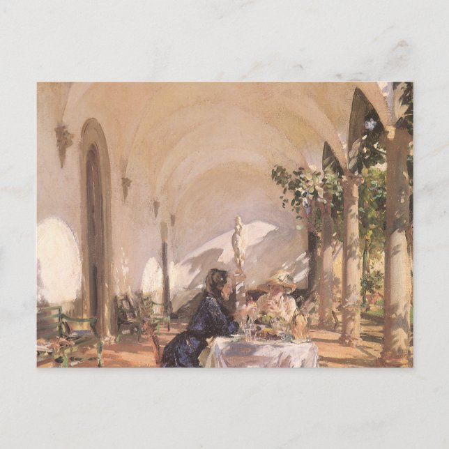 Postal Desayuno en la Loggia por John Singer Sargent (Anverso)