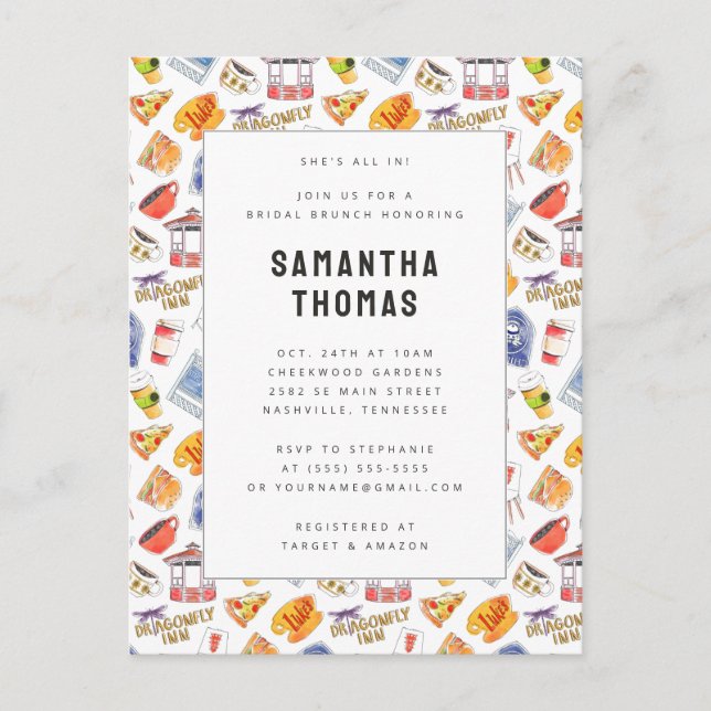 Postal Desayuno nupcial con iconos de acuarela de Gilmore (Anverso)