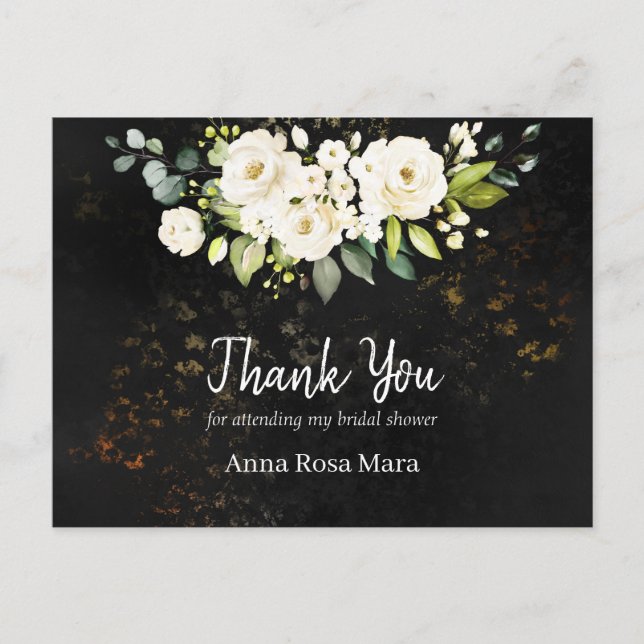 Postal *~* Desayuno Nupcial Rústico Aquarela Rosa Blanca (Anverso)