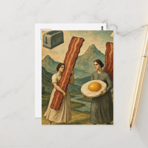 Postal Desayuno Surrealista Divertido Mujeres Tocino y Hu