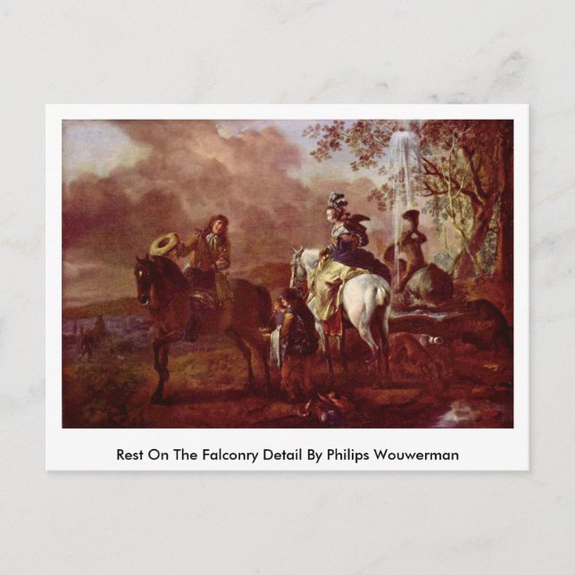 Postal Descanse En El Detalle De Falconry De Philips Wouw (Anverso)