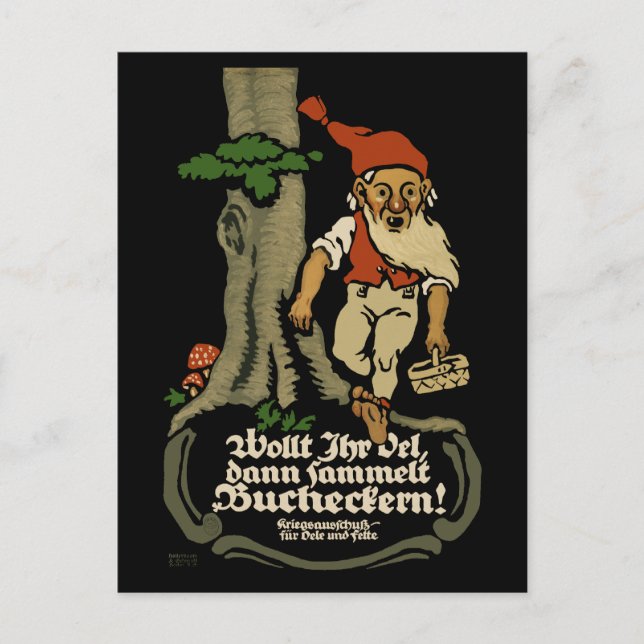 Postal Descanso de aceite, recolectar nueces de haya WW1  (Anverso)