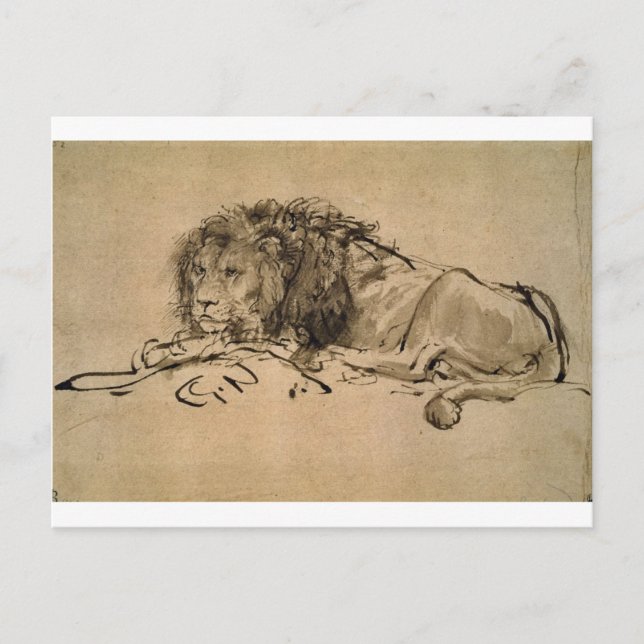 Postal Descanso de leones por Rembrandt (Anverso)