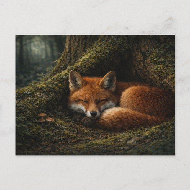 Postal Descanso en el bosque profundo | Arte de Zorro Roj (Anverso)