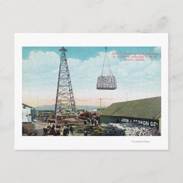 Postal Descargando grano en la calzada de Swenson Co. (Anverso)