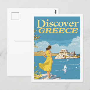 Postal Descubre Grecia Vintage Famoso lugar de viaje