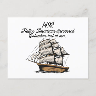Postal Descubrió 1492 a Colón perdido en el mar