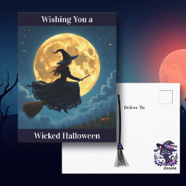 Postal Deseándote una Halloween malvada | Bruja