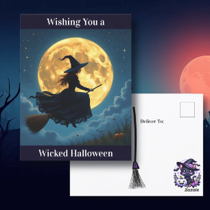 Postal Deseándote una Halloween malvada   Bruja