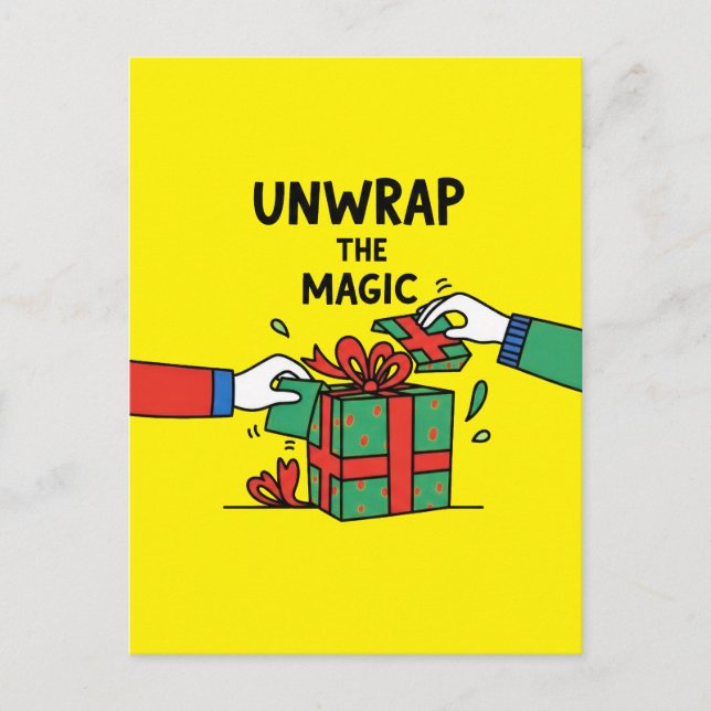 Postal Desenvuelve el regalo mágico de Navidad (Anverso)