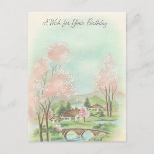 Postal Deseo de cumpleaños de prado primaveral vintage