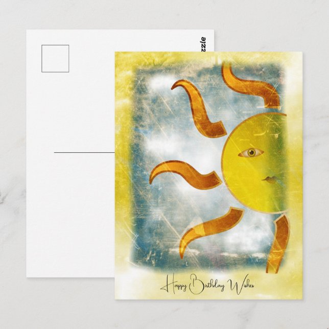 Postal DESEO DE CUMPLEAÑOS DEL SOL Amarillo Naranja | Tar (Anverso / Reverso)