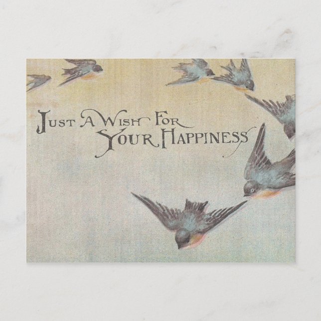 Postal Deseo Vintage De Felicidad A Los Aves (Anverso)