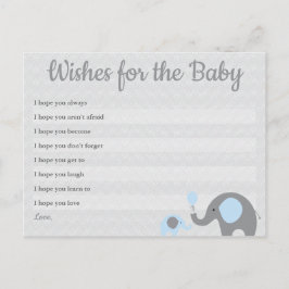 Postal Deseos azules de Baby Shower del elefante para las
