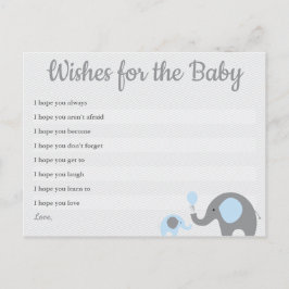 Postal Deseos azules de Baby Shower del elefante para las