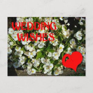 Postal deseos bodas, corazón y flores