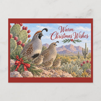 Postal Deseos Cálidos de Navidad - Familia de Codornices