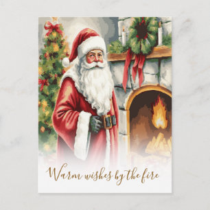 Postal Deseos Cálidos junto al Fuego Santa Claus Navidad