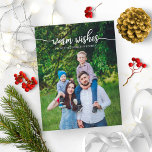 Postal Deseos Cálidos Navidades de fotos únicos con guión<br><div class="desc">Una simple tarjeta de Navidades caligráficos de moda,  fácil de personalizar con tu foto,  la caligrafía de texto blanco es perfecta para foto vertical clara.</div>