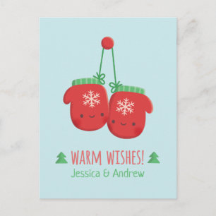 Postal Deseos cálidos y cortos Navidades Mittens Pareja