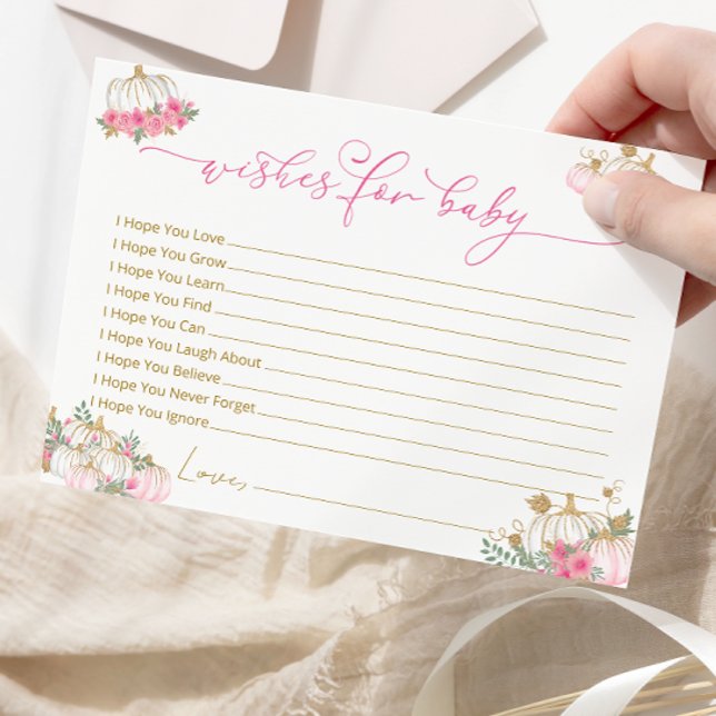 Postal Deseos de Baby Shower de Calabaza Rosa para tarjet (Subido por el creador)