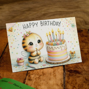 Postal Deseos de cumpleaños abeja-rendentes