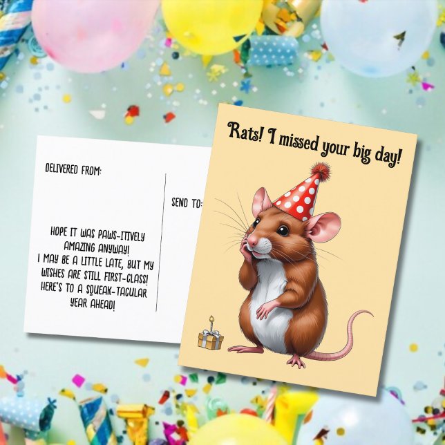 Postal Deseos de Cumpleaños Atrasados con una Rata Adorab (Subido por el creador)