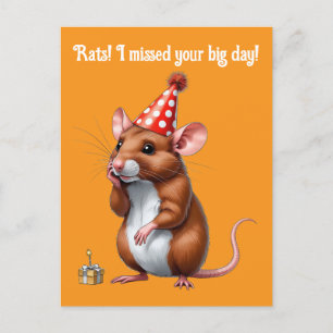 Postal Deseos de Cumpleaños Atrasados con una Rata Linda