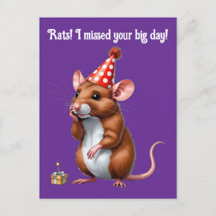 Postal Deseos de cumpleaños atrasados con una rata linda