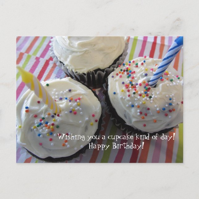 Postal Deseos de cumpleaños con cupcakes (Anverso)