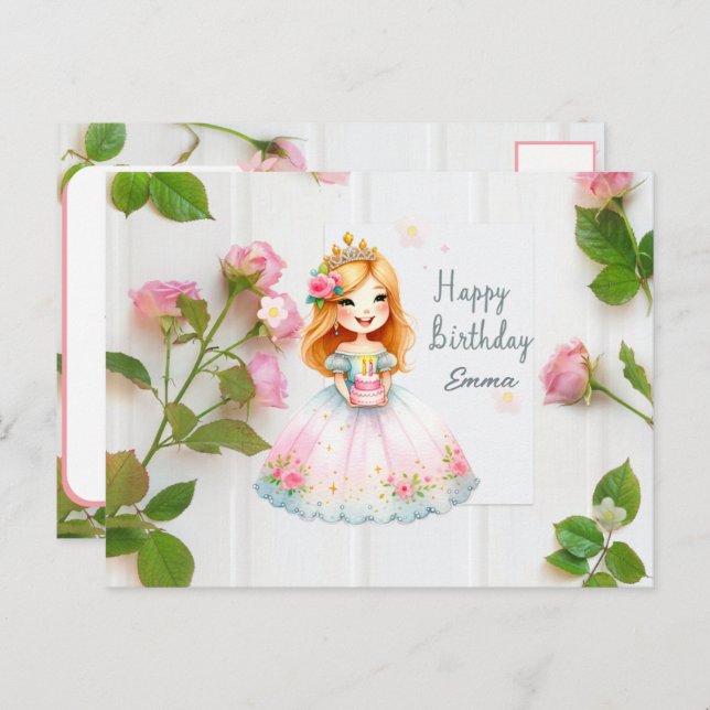 Postal Deseos de Cumpleaños de Princesa (Anverso / Reverso)