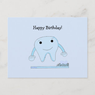 Postal Deseos de cumpleaños para diente y cepillo de dien