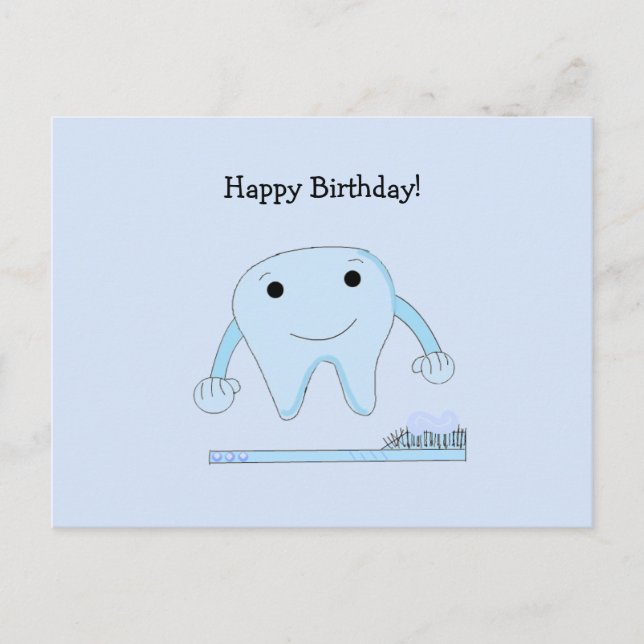Postal Deseos de cumpleaños para diente y cepillo de dien (Anverso)