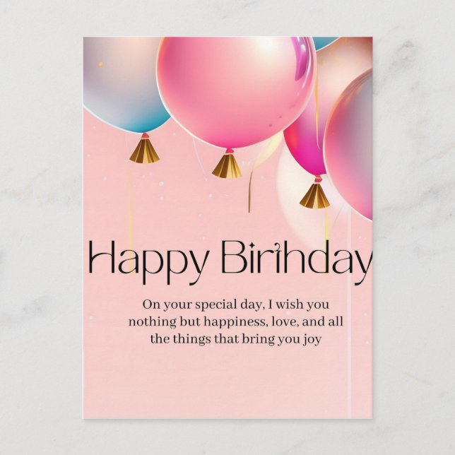 Postal Deseos de cumpleaños rosados (Anverso)