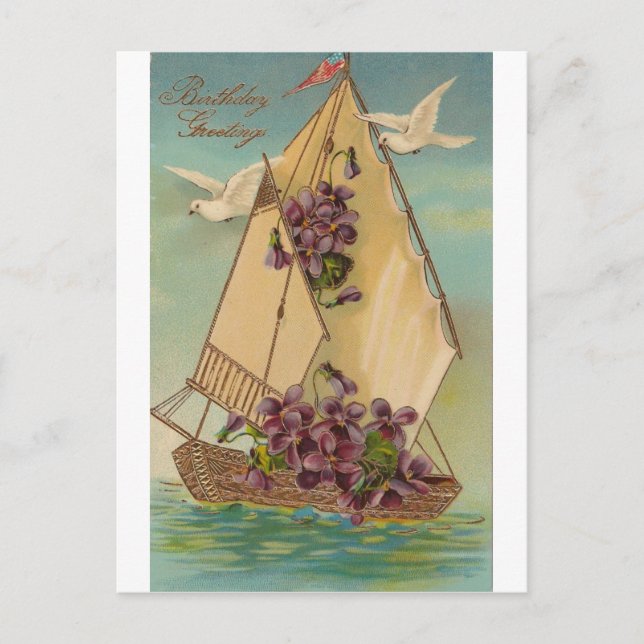 Postal Deseos de cumpleaños vintage (Anverso)