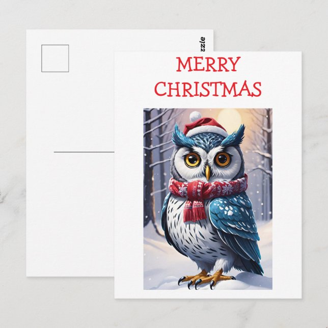 Postal Deseos de Navidad del búho de invierno (Anverso / Reverso)