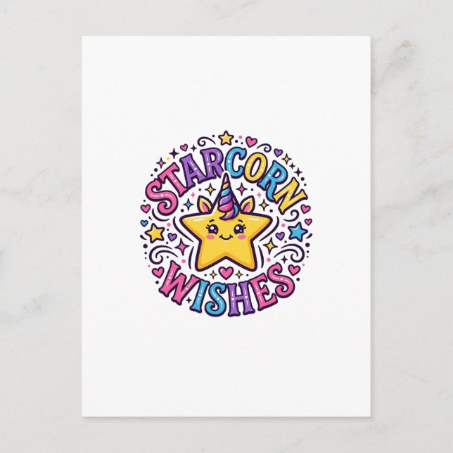 Postal Deseos de Starcorn de Unicornio Impresión Comercia (Anverso)