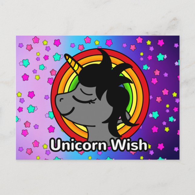 Postal Deseos de Unicornio con elegantes estrellas del ar (Anverso)