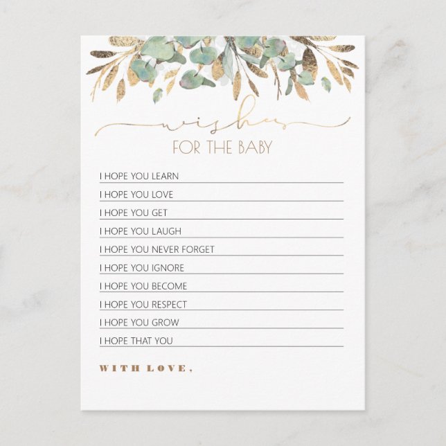Postal Deseos Del Baby Shower De La Naturaleza Del Oro De (Anverso)