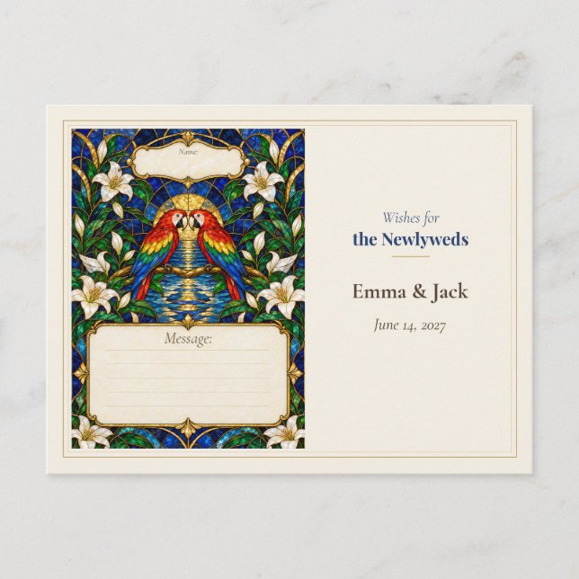 Postal Deseos del Libro de Invitados de Boda de Loro (Anverso)
