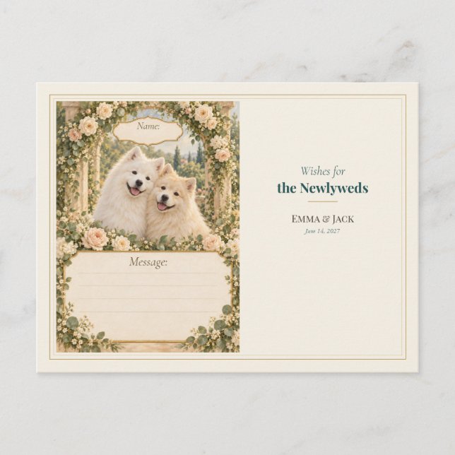 Postal Deseos del Libro de Invitados de Boda de Samoyed (Anverso)