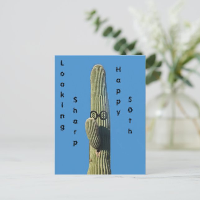 Postal Deseos Divertidos de Cumpleaños Cactus Humor (Anverso de pie)