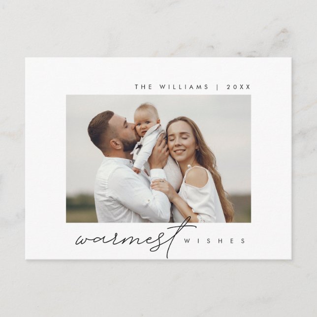 Postal Deseos más cálidos, saludo de Navidades, foto fami (Anverso)