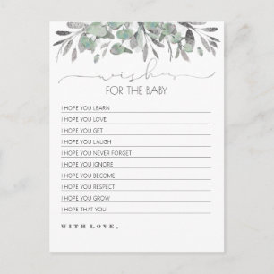 Postal Deseos para el baby shower de vegetación plateada